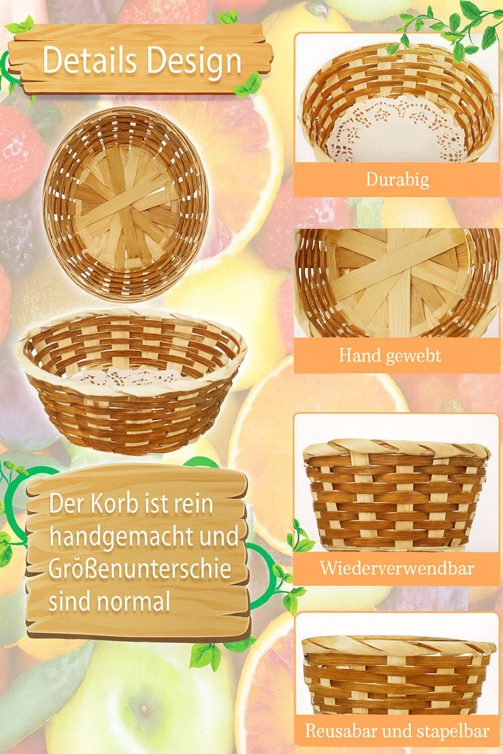 Handgeflochtene Bambus Brotkörbe Set