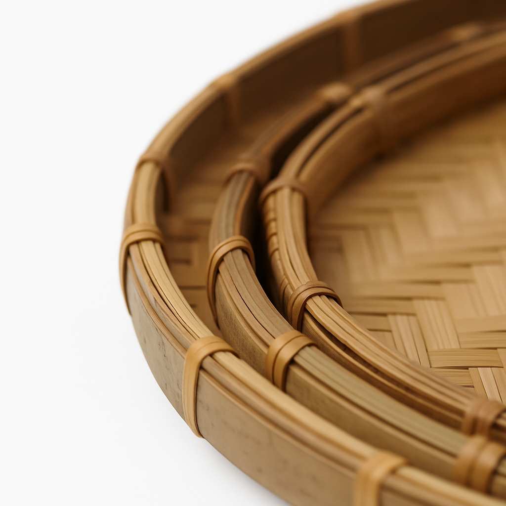 3er Set Handgeflochtene Bambus Serviertabletts