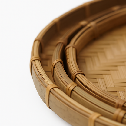 3er Set Handgeflochtene Bambus Serviertabletts