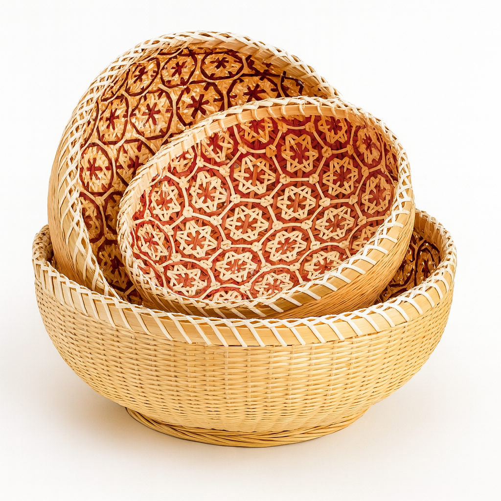 3er Set Handgeflochtene Rattan Obstkörbe