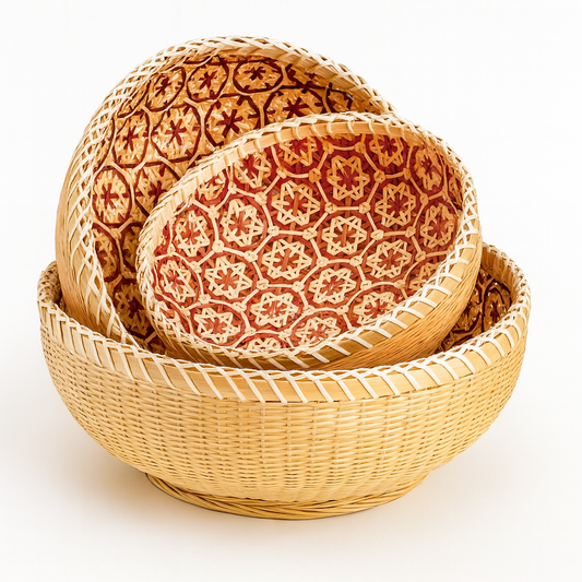 3er Set Handgeflochtene Rattan Obstkörbe