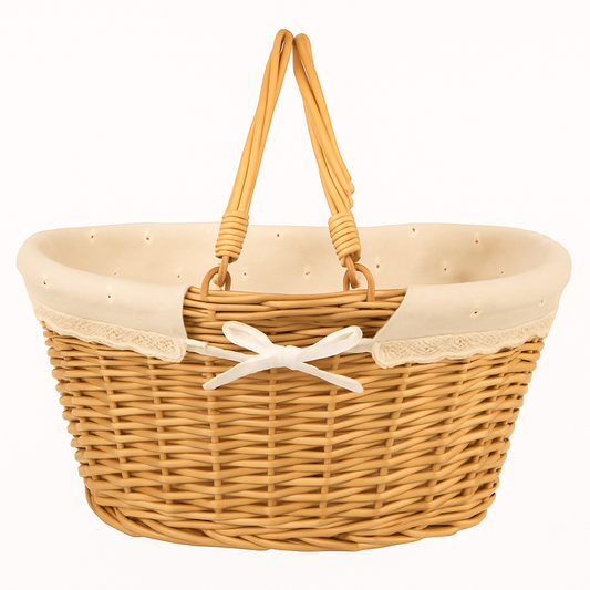 Handgeflochtener Weidenkorb mit Stoffeinsatz