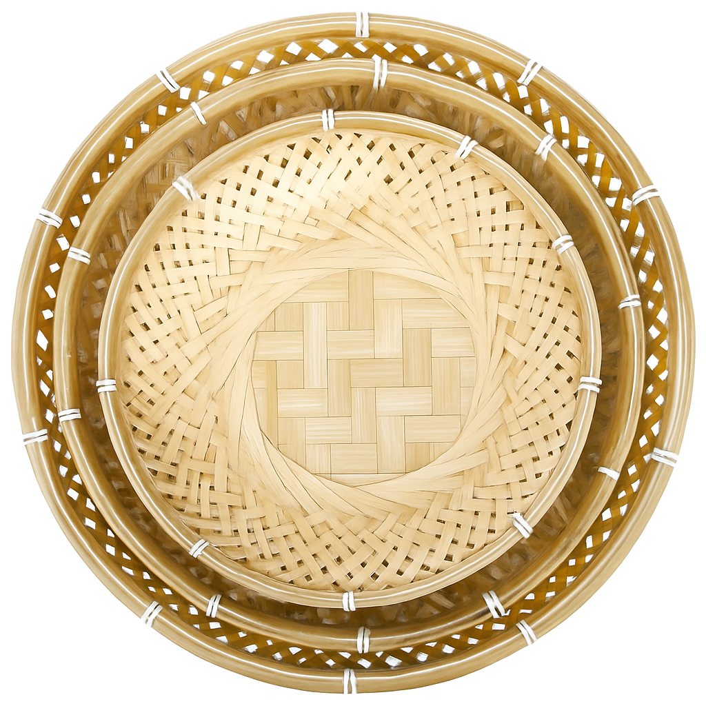 3er Set Runde Bambus Servierkörbe Naturgeflecht
