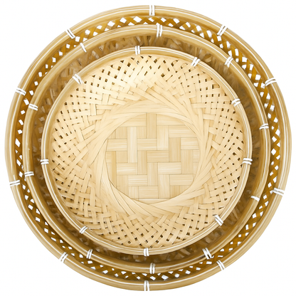 3er Set Runde Bambus Servierkörbe Naturgeflecht