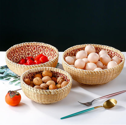 3er Set Handgeflochtene Rattan Obstkörbe