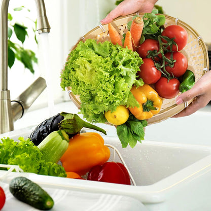 3er Set Runde Bambus Servierkörbe Naturgeflecht