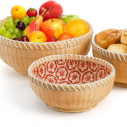 3er Set Handgeflochtene Rattan Obstkörbe