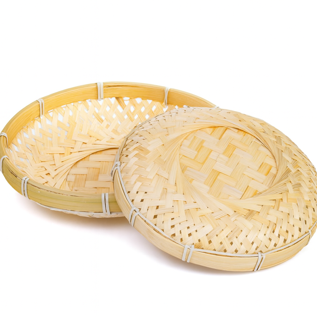 3er Set Runde Bambus Servierkörbe Naturgeflecht