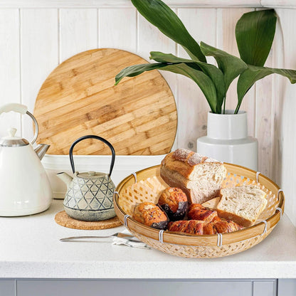 3er Set Runde Bambus Servierkörbe Naturgeflecht