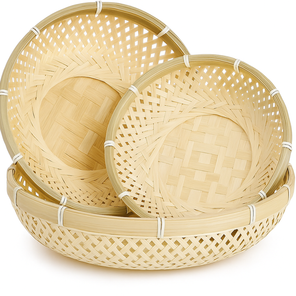 3er Set Runde Bambus Servierkörbe Naturgeflecht