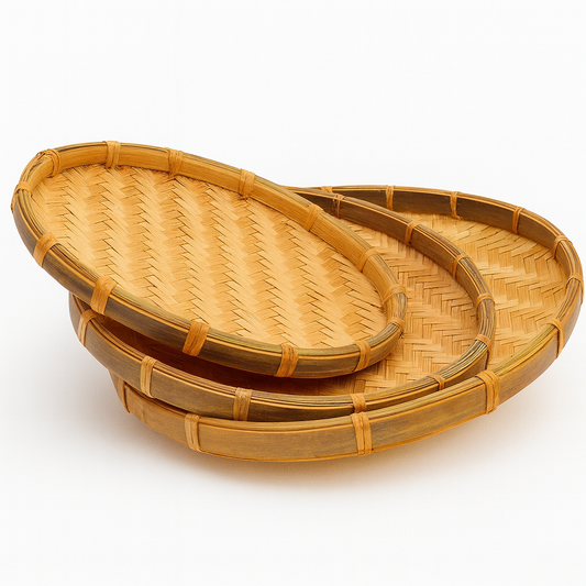 3er Set Handgeflochtene Bambus Serviertabletts