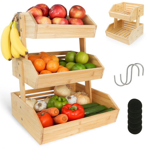 Bambus Obst- und Gemüseständer mit Haken
