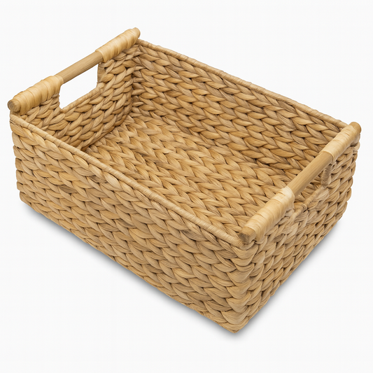 Handgeflochtener Aufbewahrungskorb mit Holzgriffen