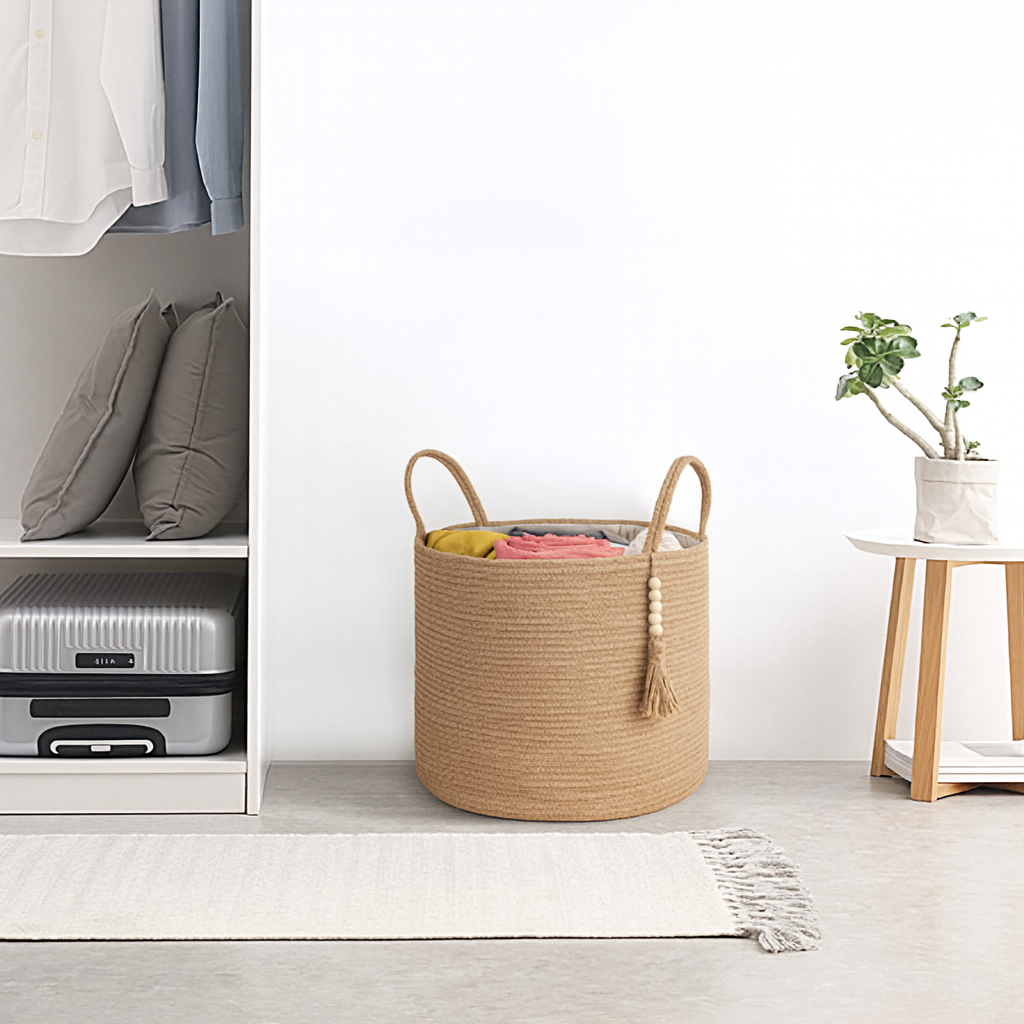 Handgefertigter Jute Aufbewahrungskorb mit Griffen