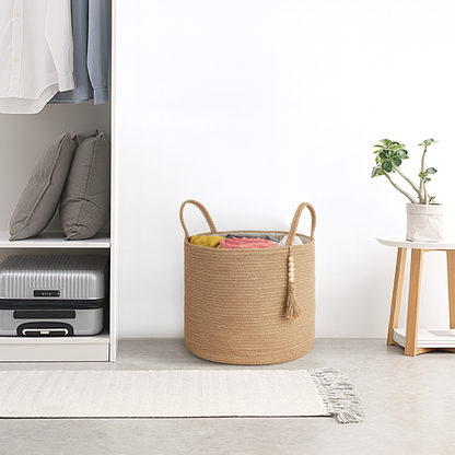 Handgefertigter Jute Aufbewahrungskorb mit Griffen