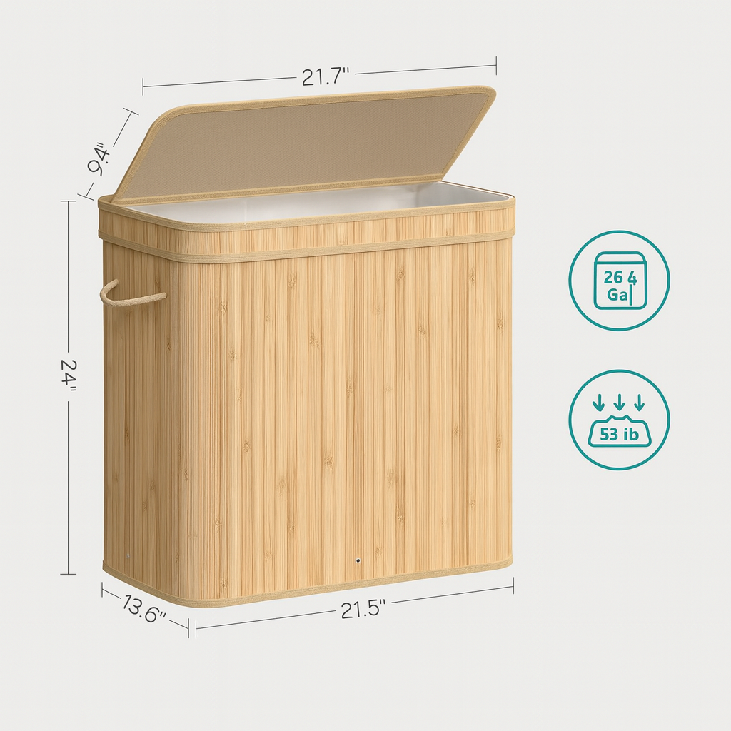 Faltbarer Wäschekorb aus Bambus mit Deckel