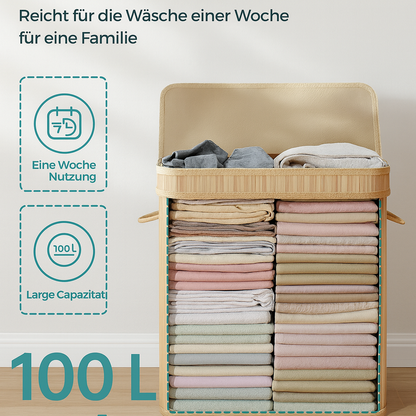 Faltbarer Wäschekorb aus Bambus mit Deckel