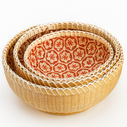 3er Set Handgeflochtene Rattan Obstkörbe